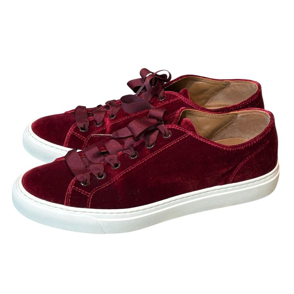 Margaux Lonnberg Velvet Ribbed Lace Burgandy Round Top Lace Up Shoes Size 41